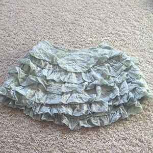 Light Sage Ruffled Lace Mini Skirt